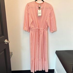 Barbour Pink Gingham Maxi Dress with Drawstring Waist